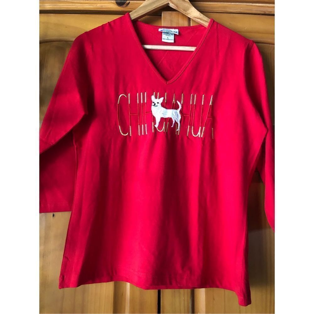 Las Olas 3/4 Sleeve Embroidered Chihuahua Women’s Shirt Size L